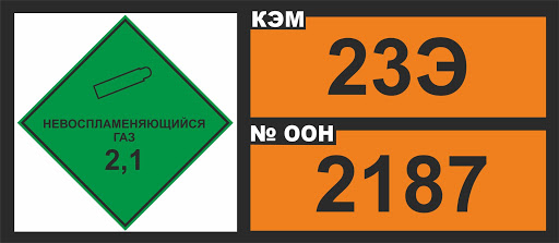 Знак опасности. Табличка номер опасности и номер ООН (OON23-1072) (Кислород)